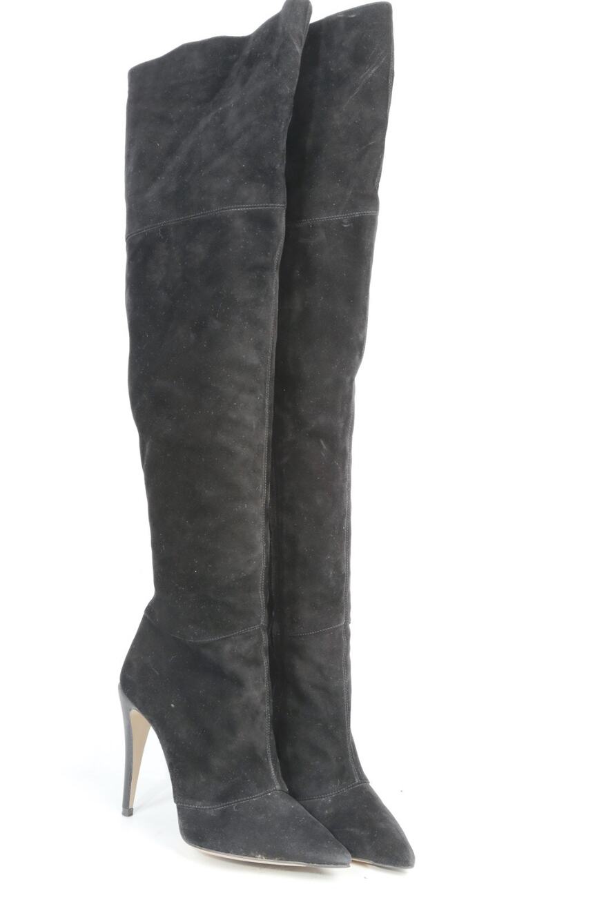 Calvin Klein Black Suede Over The Knee OTK Stiletto High Heel Boots 37.5 / 7.5